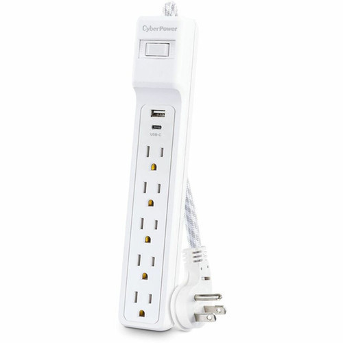 CyberPower P504UC 5-Outlets Surge SuppressorProtector - 5 x NEMA 5-15R 2 x USB - 500 J - 125 V Input - 5 V DC Output - 15 kA - 4 ft P504UC