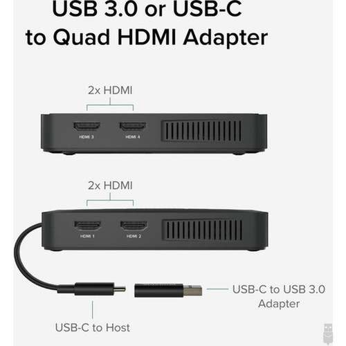 Plugable AudioVideo Adapter - 2 x HDMI Digital AudioVideo - Female - 1 x USB Type C - Male - 1920 x 1080 Supported USBC-768H4