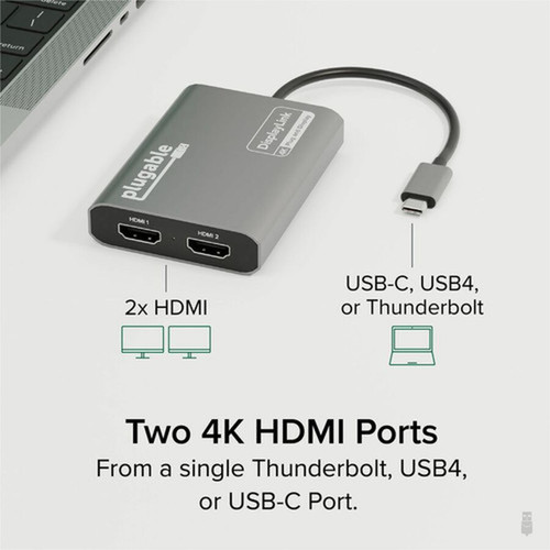 Plugable USB C to HDMI Adapter Dual Monitor 4K 60Hz for Apple Mac M1M2M3 - DisplayLink Multiple Displays for Thunderbolt Macbook or USBC-6950M