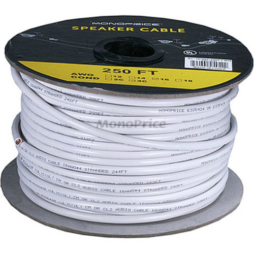 Monoprice 250ft 16AWG CL2 Rated 4-Conductor Loud Speaker Cable For In-Wall Installation - 250 ft Audio Cable for Audio Device - - 4042
