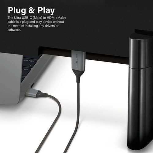 Alogic USB-C Male to HDMI Male Cable - Ultra Series - 4K 60Hz - Space Grey - 1m - 33 ft HDMIUSB AV Cable for Monitor TV MAC ULCHD01-SGR