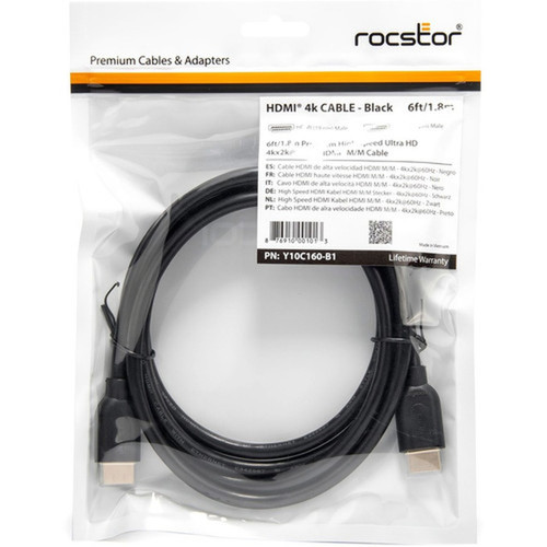 Rocstor HDMI AudioVideo Cable - 6 ft HDMI AV Cable for AudioVideo Device HDTV DVD Player Stereo Receiver Projector Gaming - 1 Y10C160-B1
