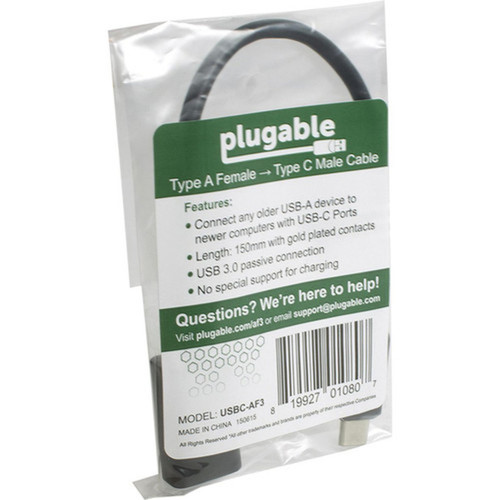 Plugable USB 30 Passive Type-A to Type-C Cable 6in15cm - 79 USBUSB-C Data Transfer Cable for Tablet Phone Notebook Computer USBC-AF3