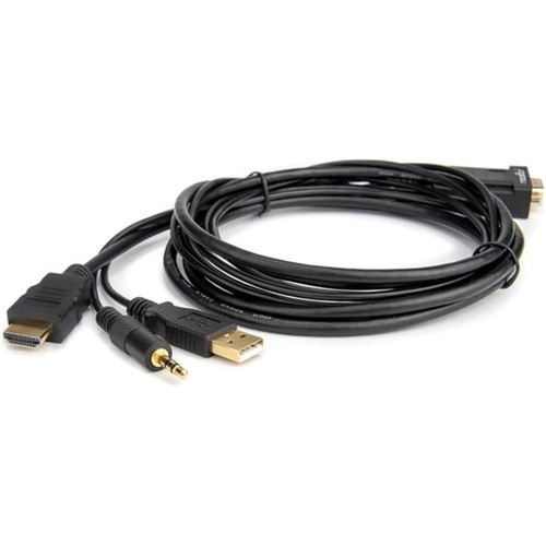 Rocstor Premium 6 ft 18 m VGA to HDMI Adapter-USB-Powered-Audio Jack for Sound-1080p - 6 ft HDMIMini-phoneUSBVGA Video Cable - Y10C264-B1