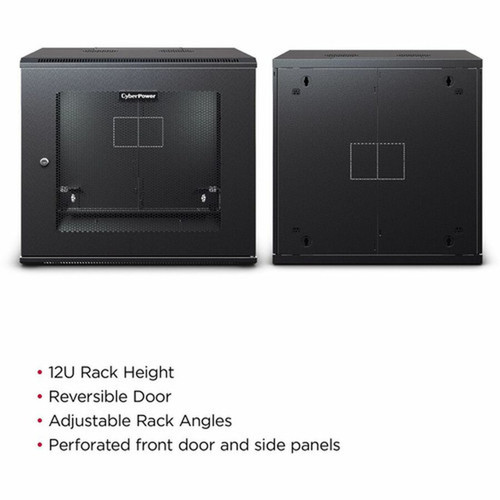 CyberPower CR12U61003 Wall Mount Enclosure - For Switch Patch Panel - 12U Rack Height - Wall Mountable - Black - Metal - 60 kg Weight CR12U61003