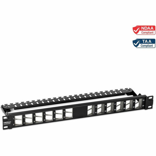 TRENDnet 24-Port Blank Angled Keystone Shielded 1U Patch Panel - 24 Ports - 1U High - Black - Rack-mountable TC-KP24SA