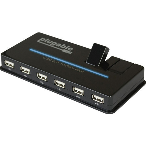 Plugable USB Hub 10 Port - USB 20 with 20W Power Adapter and Two Flip-Up Ports - USB 20 Type A - External - 10 USB Ports - 10 USB USB2-HUB10C2