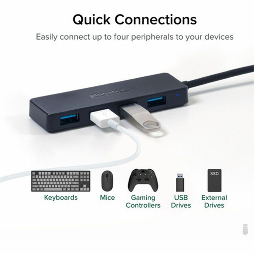 Plugable 4 Port USB Hub 30 USB Splitter for Laptop - Compatible with Windows Surface Pro PC Chromebook Linux Android Charging USB3-HUB4A