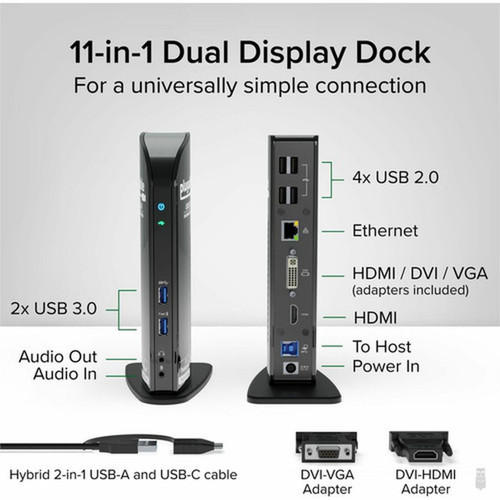 Plugable USB 30 Universal Laptop Docking Station Dual Monitor for Windows and Mac - Dual Video HDMI and DVIVGAHDMI Gigabit 6 USB UD-3900