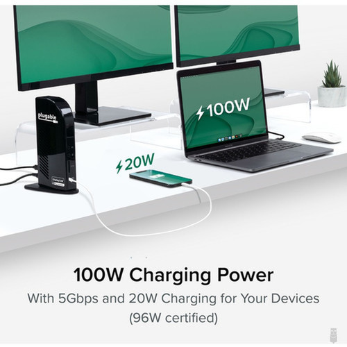 Plugable USB-C Triple Display Docking Station with Charging Support Power Delivery for Specific Windows USB Type-C and Thunderbolt 3 - UD-ULTCDL