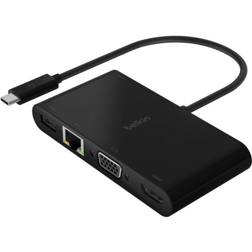 Belkin USB-C Multiport Adapter USB-C to HDMI - USB A 30 - VGA up to 100W Power Delivery up 4k Resolution - for Notebook - 100 W - AVC004BTBK
