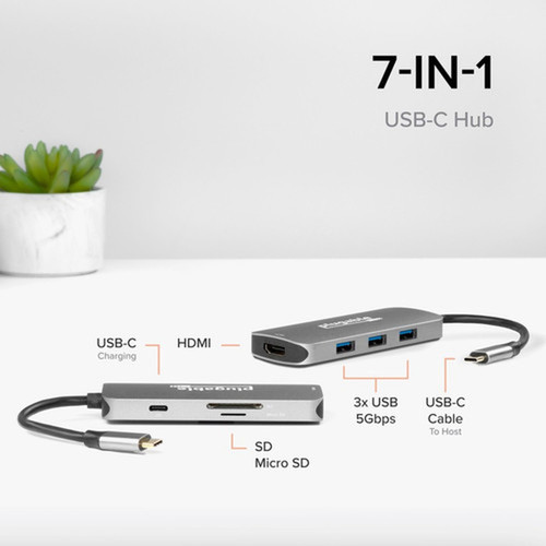 Plugable USB C Hub Multiport Adapter 7-in-1 Hub Compatible with MacBook Pro Windows Chromebook Dell XPS Thunderbolt 3 and More - USBC-7IN1