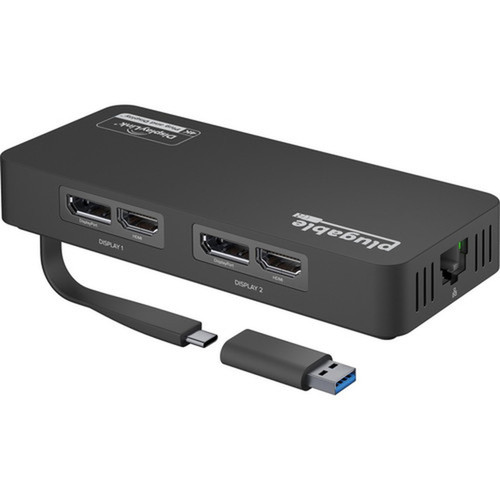 Plugable 4K DisplayPort and HDMI Dual Monitor Adapter with Ethernet for USB 30 and USB-C - Compatible with Windows and Mac - TAA USBC-6950UE