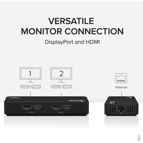 Plugable 4K DisplayPort and HDMI Dual Monitor Adapter with Ethernet for USB 30 and USB-C - Compatible with Windows and Mac - TAA USBC-6950UE