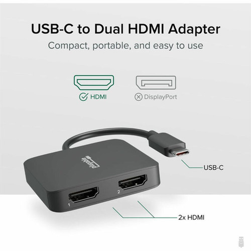 Plugable USB C to HDMI Adapter for Dual Monitors - 4K 60Hz USB C Hub for Windows and Chromebook Driverless USBC-MSTH2