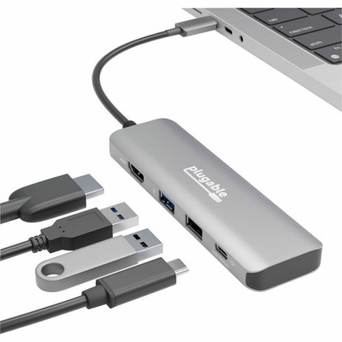Plugable USB C Hub Multiport Adapter 4 in 1 100W Pass Through Charging USB C to HDMI 4K 60Hz - Multi USB Port Hub for Windows Mac USBC-4IN1