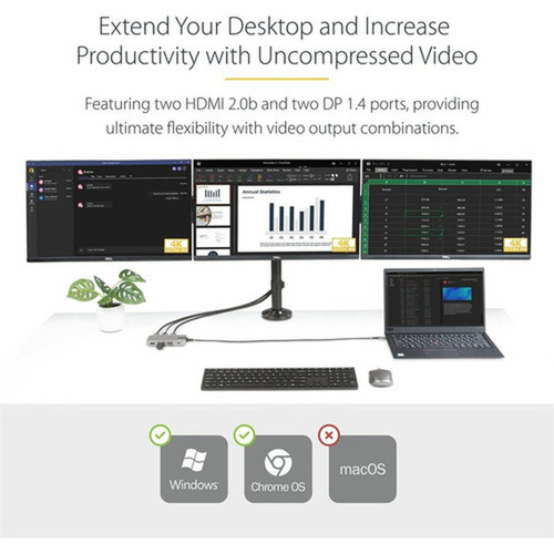 StarTechcom USB-C Triple-Monitor Multiport Adapter HDMI  DisplayPort 3x 10Gbps USB Hub PD Pass-Through GbE Travel Docking - USB 117B-USBC-MULTIPORT