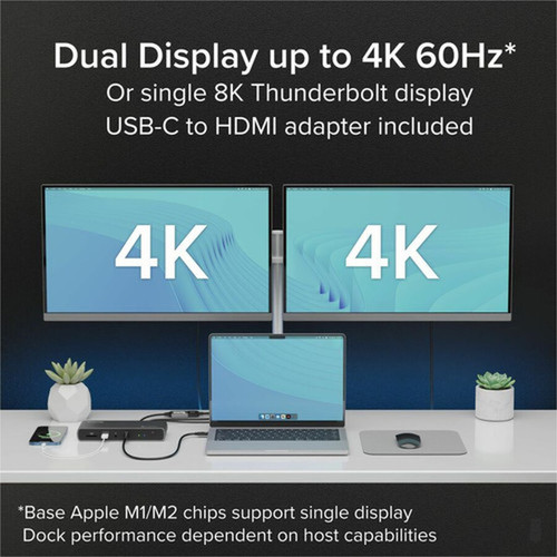 Plugable Thunderbolt 4 Dock with 100W Charging Thunderbolt Certified 3x Thunderbolt Ports - Laptop Docking Station Dual Monitor 8K TBT4-UDX1