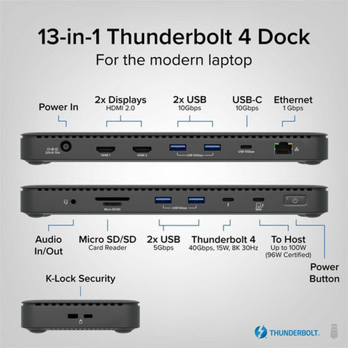 Plugable Thunderbolt 4 Dock with 100W Charging Thunderbolt Certified - Laptop Docking Station Dual Monitor Single 8K or Dual 4K HDMI TBT4-UD5