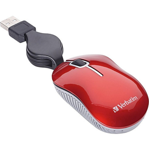 Verbatim Mini Travel Optical Mouse Commuter Series - Red - Optical - Cable - Red - 1 Pack - USB 20 - Scroll Wheel - 3 Buttons 98619
