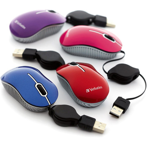 Verbatim Mini Travel Optical Mouse Commuter Series - Red - Optical - Cable - Red - 1 Pack - USB 20 - Scroll Wheel - 3 Buttons 98619