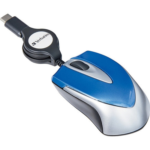Verbatim USB-C Mini Optical Travel Mouse-Blue - Optical - Cable - Blue - 1 Pack - USB Type C - 3 Buttons 70237