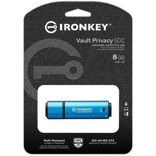 Kingston Vault Privacy 50 Series 8GB USB 3.2 (Gen 1) Type C Flash Drive - 8 GB - USB 3.2 (Gen 1) Type C - 250 MB/s Read Speed - 180 - (IKVP50C/8GB)