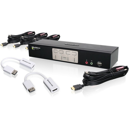 IOGEAR 4-Port HDMI KVMP with DisplayPort Adapters Bundle - 4 Computers - 1 Local Users - 1920 x 1200 - 8 x USB - 5 x HDMI - GCS1794DPKIT