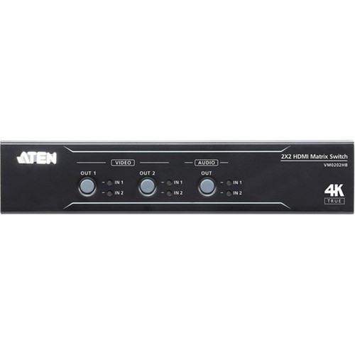 ATEN 2 x 2 True 4K HDMI Matrix Switch with Audio De-Embedder - 4096 x 2160 - 4K - 2 x 2 - Display - 2 x HDMI Out VM0202HB