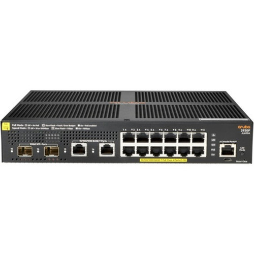 Aruba 2930F 12G PoE 2G2SFP Switch - 16 Ports - Manageable - 3 Layer Supported - Modular - 170 W Power Consumption - Twisted Pair - JL693AABA