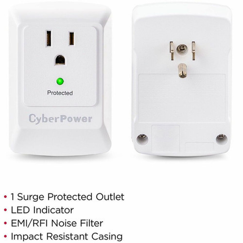 CyberPower CSB100W Essential 1-Outlet Surge Suppressor Wall Tap - Plain Brown Boxes - 1 x NEMA 5-15R - 900 J - 125 V AC Input CSB100W