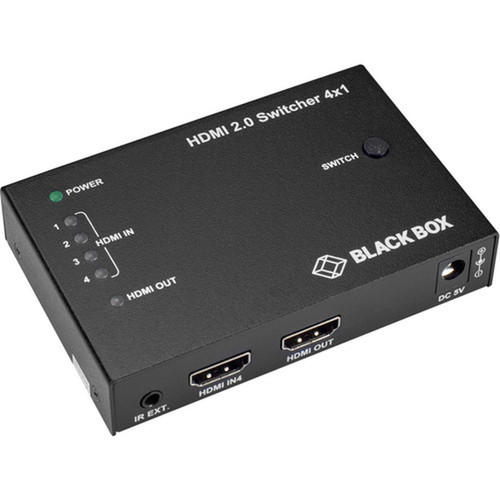 Black Box HDMI 20 4K Video Switch - 4x1 - 4096 x 2160 - 4K - 4 x 1 - Display - 1 x HDMI Out VSW-HDMI2-4X1