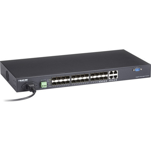 Black Box SFP Gigabit Managed Fiber Switch - 24-Port - 4 Ports - Manageable - Gigabit Ethernet 10 Gigabit Ethernet - 1000Base-X - - LGB5124A-R2