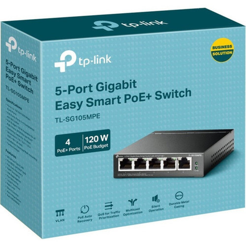 TP-Link 5-Port Gigabit Easy Smart Switch with 4-Port PoE - 5 Ports - Gigabit Ethernet - 101001000Base-T - 2 Layer Supported - 434 TL-SG105MPE
