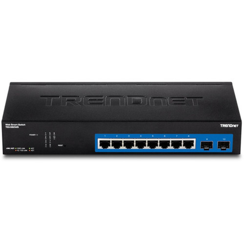 TRENDnet 10-Port Gigabit Web Smart Switch 20 Gbps Switching Capacity 8 x RJ-45 Ports 2 x SFP Slots VLAN QoS LACP IPv6 Support TEG-082WS