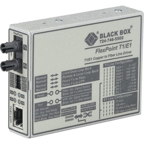 Black Box FlexPoint T1E1 to Fiber Line Driver Single-Mode 28 km ST - 1 x Network RJ-45 - 1 x ST Ports - DuplexST Port - - 174 - MT661A-SM