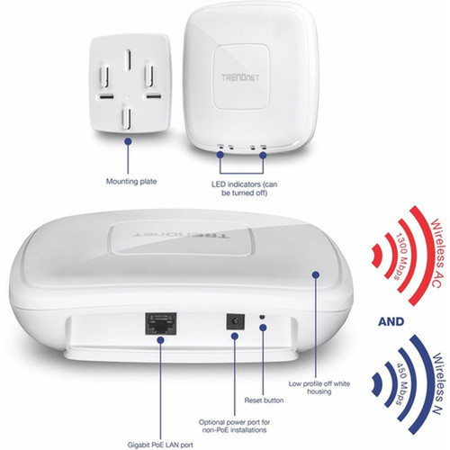 TRENDnet AC1750 Dual Band PoE Access Point 1300Mbps WiFi AC450 Mbps WiFi N WDS Bridge WDS Station Repeater Modes Band Steering TEW-825DAP