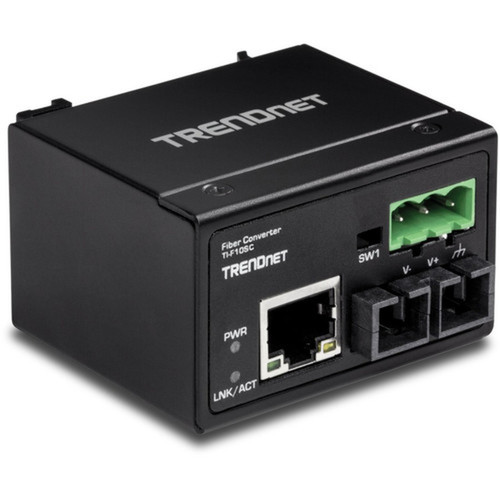 TRENDnet Hardened Industrial 100Base-FX Multi-Mode SC Fiber Converter 2km 12 Miles IP40 Rated Housing TI-F10SC - Hardened TI-F10SC