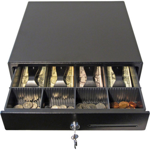 apg Genesis Cash Drawer - 4 Bill - 4 Coin - Stainless Steel Plastic - Black - 393 9982 mm Height x 1310 33274 mm Width x VB320-BL1313-B27-435