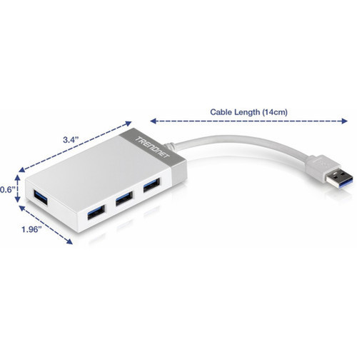 TRENDnet 4-port High Speed USB 30 Mini Hub - USB - External - 4 USB Ports - 4 USB 30 Ports - PC PC Mac TU3-H4E