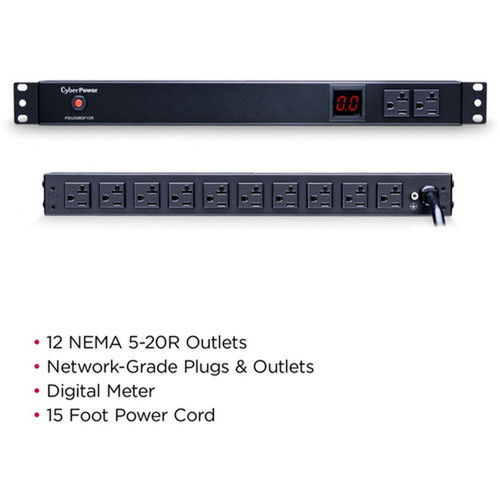 CyberPower_Metered_PDU20M2F10R_12-Outlets_PDU_-_Metered_-_NEMA_5-20P_-_12_x_NEMA_5-20R_-_120_V_AC_-_1U_-_Vertical_-_Rack-mountable_PDU20M2F10R