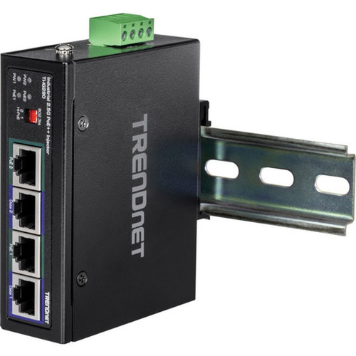TRENDnet 95W 2-Port Industrial 25G PoE Injector - 56 V DC Input - 2 x 25 Gigabit Ethernet Input Ports - 2 x 25 Gigabit PoE - TI-IG290