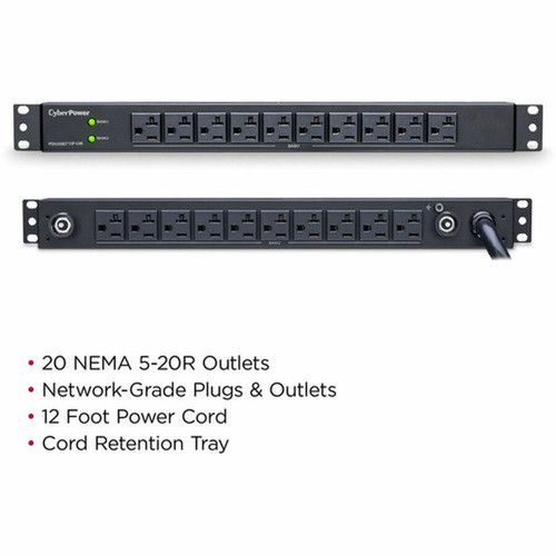 CyberPower Basic PDU30BT10F10R 20-Outlets PDU - Basic - NEMA L5-30P - 20 x NEMA 5-20R - 120 V AC - 1U - Vertical - Rack-mountable PDU30BT10F10R