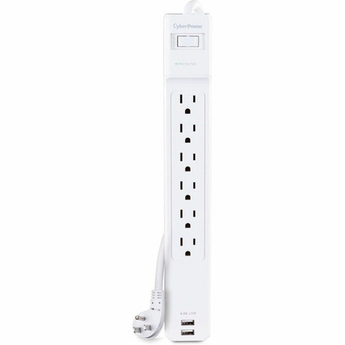 CyberPower Professional CSP606U42A Surge SuppressorProtector - 6 x NEMA 5-15R 2 x USB - 900 J - 125 V AC Input - 45 kA - 6 ft CSP606U42A