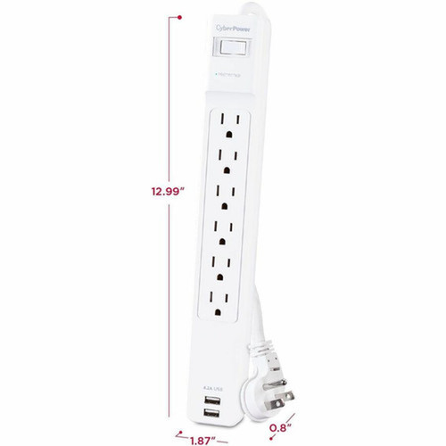 CyberPower Professional CSP606U42A Surge SuppressorProtector - 6 x NEMA 5-15R 2 x USB - 900 J - 125 V AC Input - 45 kA - 6 ft CSP606U42A