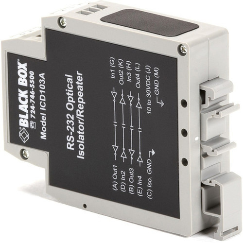 Black Box DIN Rail Repeater with Opto-Isolation RS-232 ICD103A