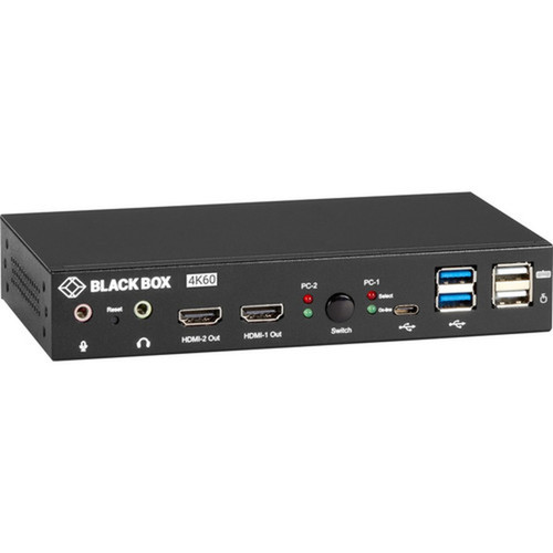 Black Box 2-Port 4K HDMI Dual-Head KVM Switch with Audio Line InOut and USB Hub - 2 Computers - 3840 x 2160 - 5 x USB - 2 x HDMI KVD200-2H