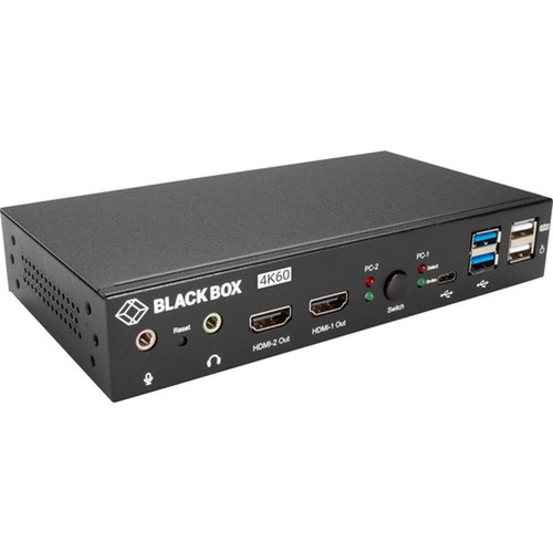 Black Box 2-Port 4K HDMI Dual-Head KVM Switch with Audio Line InOut and USB Hub - 2 Computers - 3840 x 2160 - 5 x USB - 2 x HDMI KVD200-2H