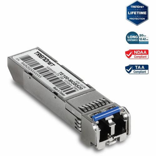 TRENDnet SFP to RJ45 100Base-FX Single-Mode LC Module TE100-MGBS20 Up to 20 km 124 Miles Standard SFP Compatible Up to 155Mbps TE100-MGBS20