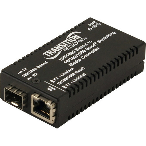 Transition Networks MGE-xSW-SFP-01-xx-UxX TransceiverMedia Converter - 1 x Network RJ-45 - Gigabit Ethernet - 101001000Base-T - MGE-PSW-SFP-01-UTX-NA